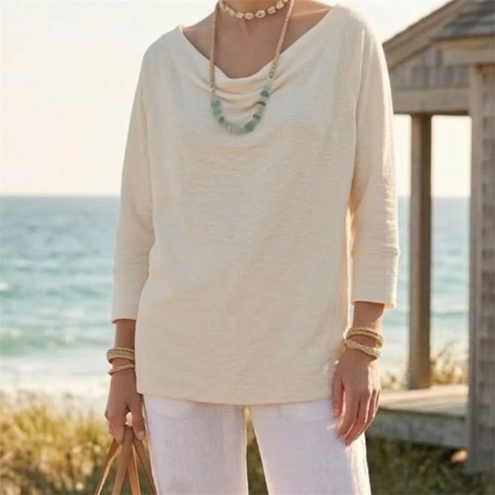 Free People Beach Sweatshirt Womens Sz XS Terry Tunic Side Slit Minimal Coastal